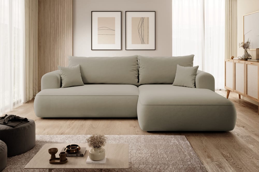 Canapé d'angle convertible 3 places en velours beige - Maisons du Monde