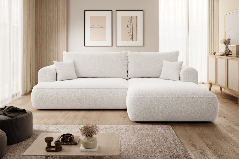 Canapé d'angle 3 places en bouclette crème - Maisons du Monde