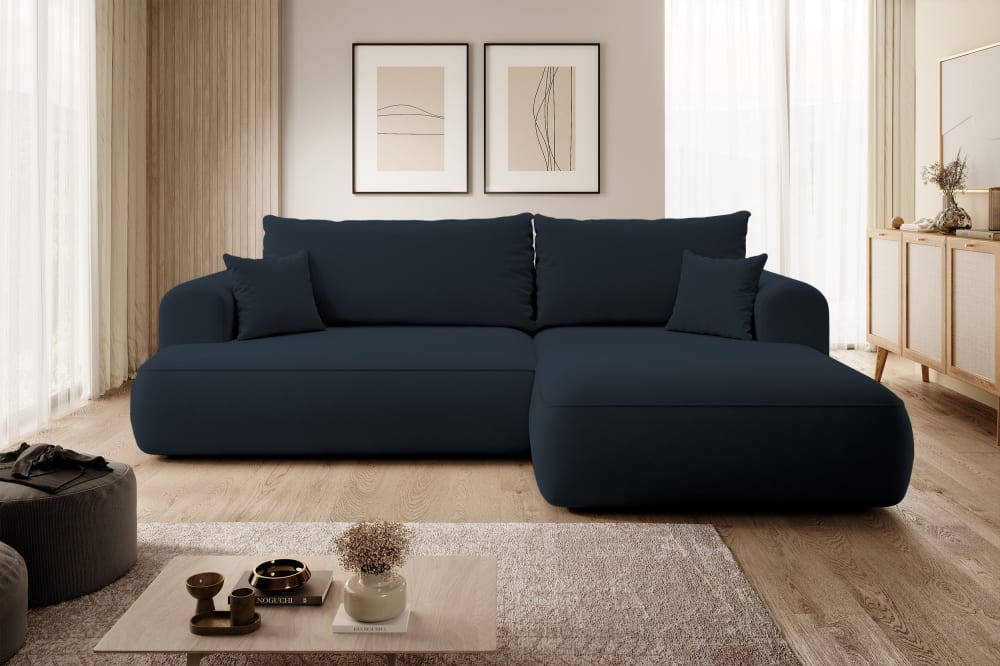 Canapé d'angle convertible 3 places en velours bleu marine - Maisons du Monde