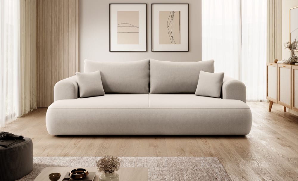 Schlafsofa  Easy-Clean-Veloursbezug Hellbeige - Maisons Du Monde