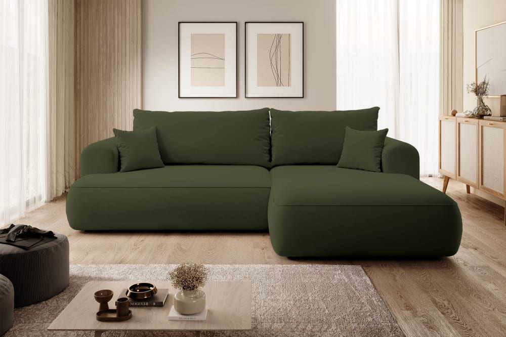 Canapé d'angle convertible 3 places en velours olive - Maisons du Monde