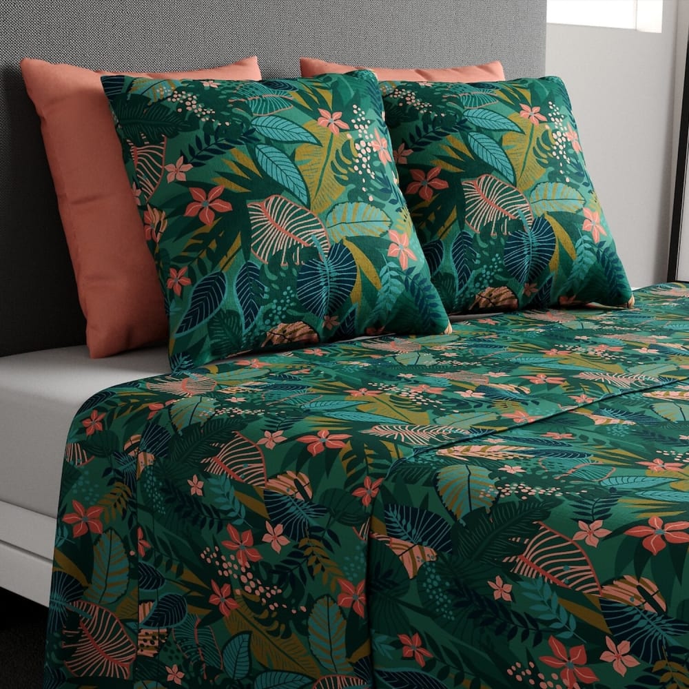 Parure de draps coton imprimée + taie 180x290 cm