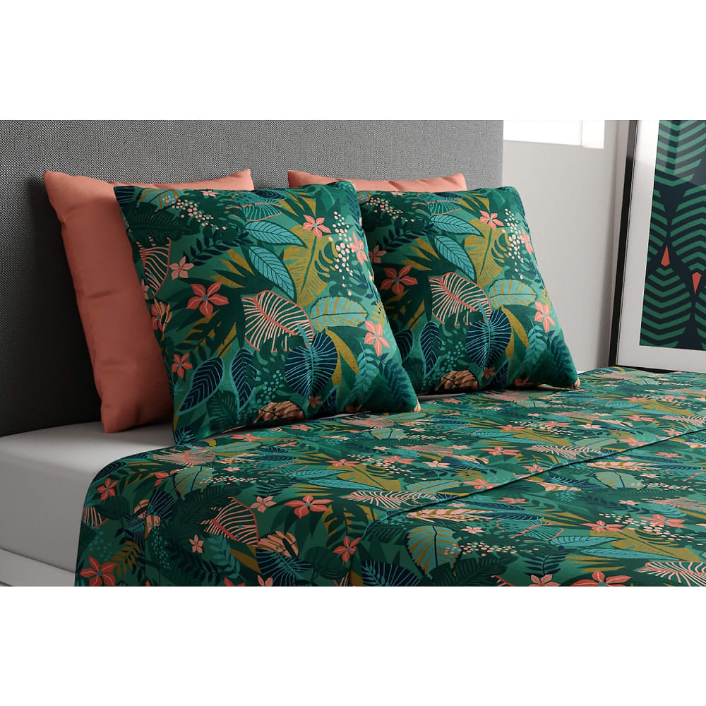 Parure de draps coton imprimée + taie 180x290 cm - Maisons du Monde