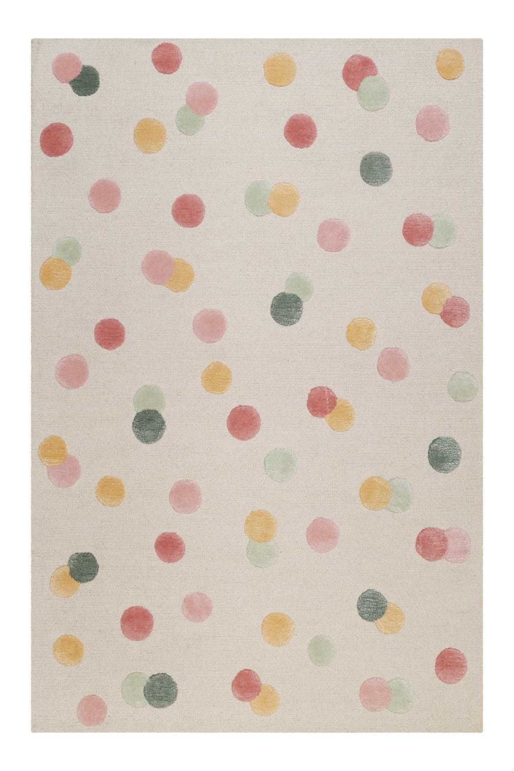 Tapis enfant à poil ras et pois colorés fond beige 110x170