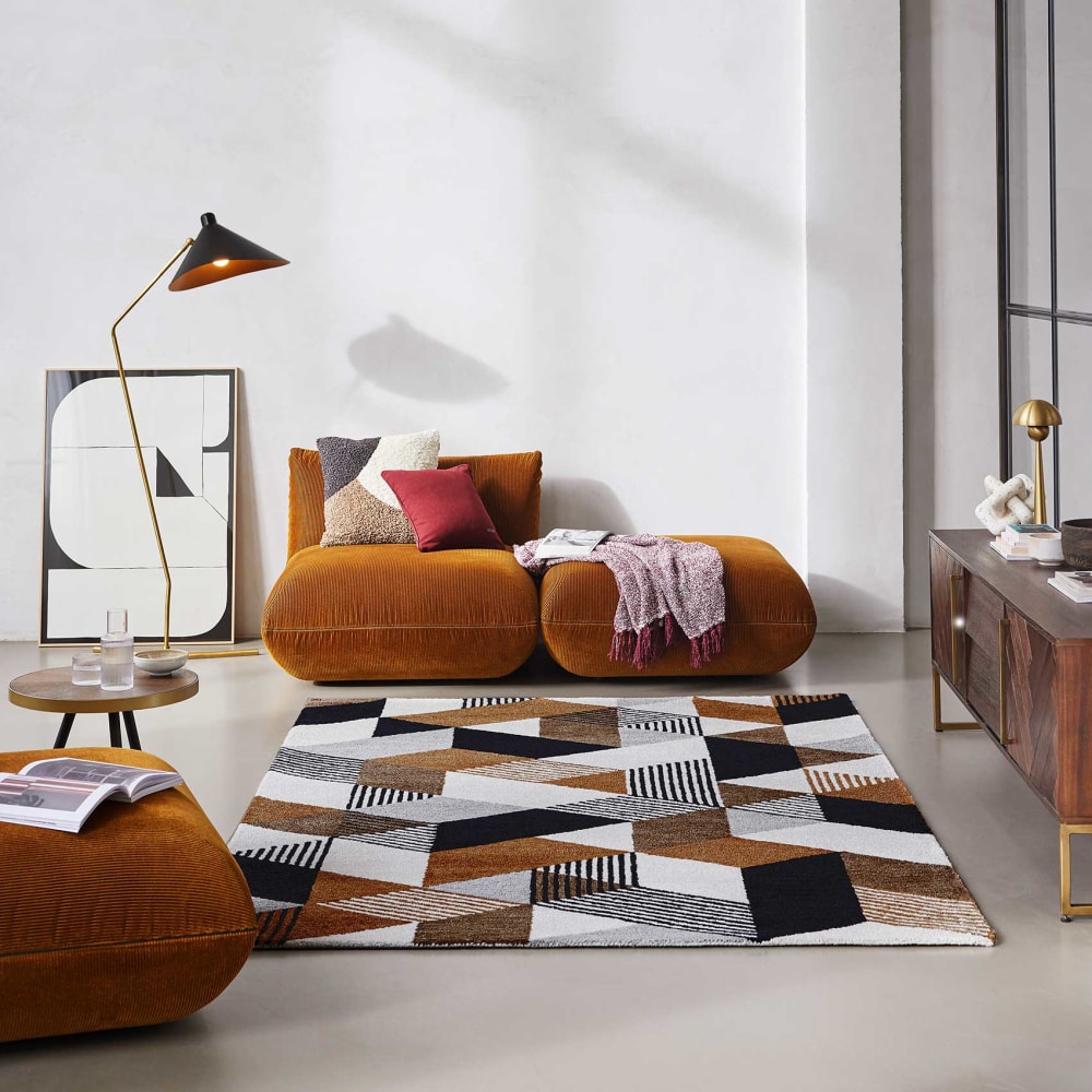 Tapis fait main à poil ras motif coloré marron gris 80x150 — vue 3