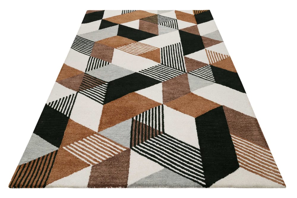 Tapis fait main à poil ras motif coloré marron gris 80x150 — vue 4