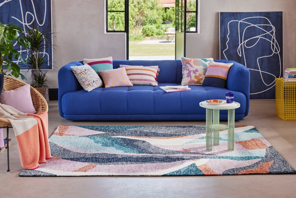 Tapis fait main à poil ras motif abstrait multicolore 110x170