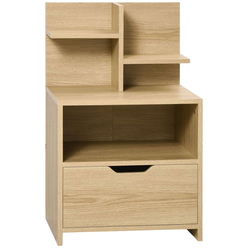 Homcom Nachtkommode mit Schubladen&Fächern, 2 Ebenen, Hell-Eiche Beige Spanplatte