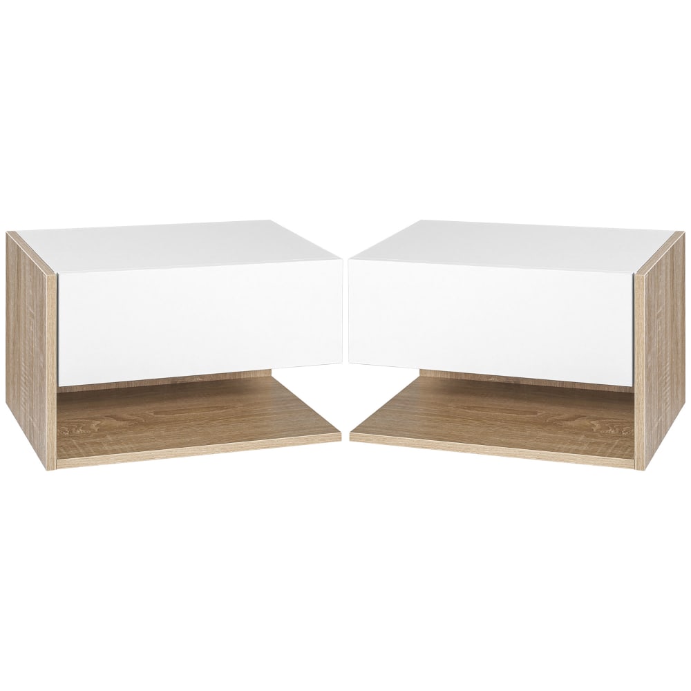 Lot de 2 tables de chevet murales aspect chêne clair blanc