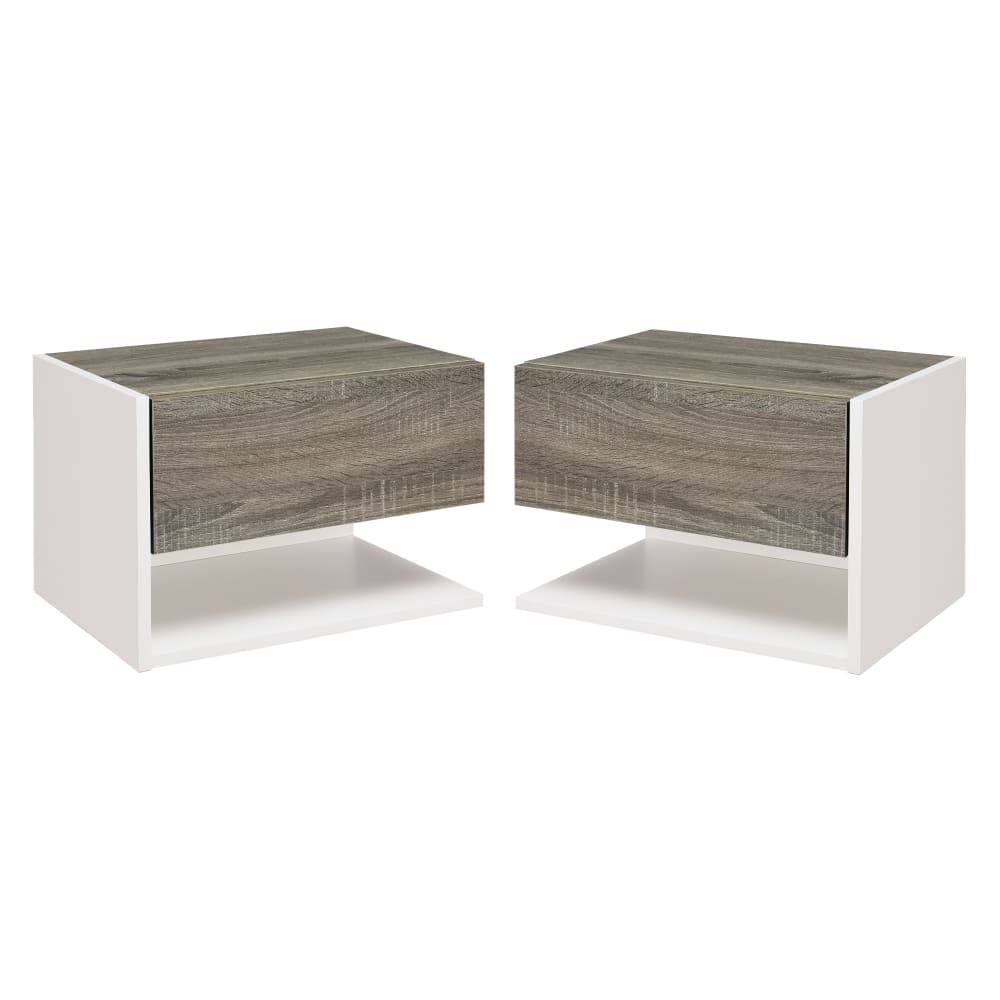 Homcom 2er-Set Wandnachttische, helles Eiche & weiß Beige Spanplatte