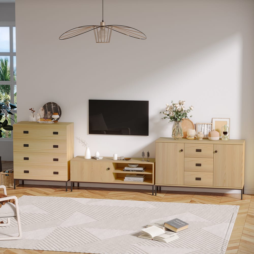 Industrie-Design TV-Bank mit Schiebetür & 2 Fächern - Maisons Du