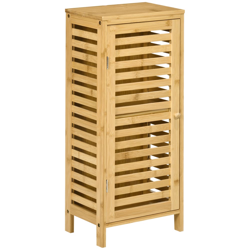 Kleankin Badezimmer-Kommode mit Tür & Regal - lackiertes Bambusholz Beige Bambus