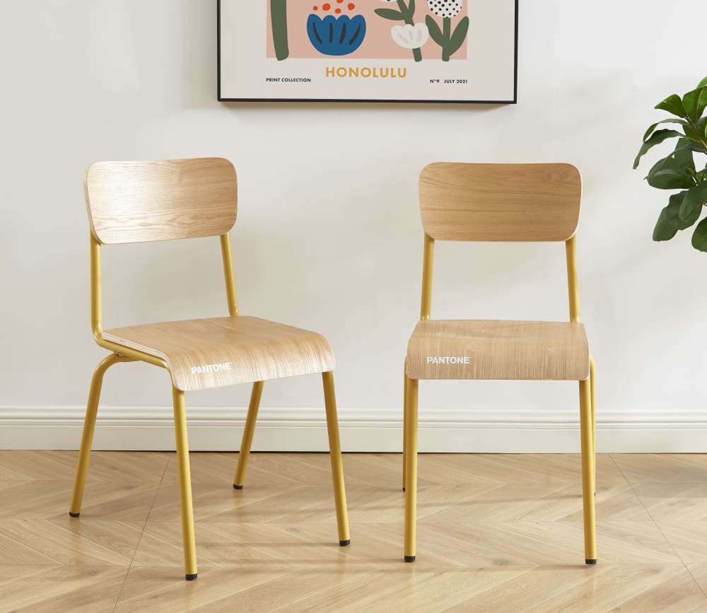 Lot de 2 chaises jaune moutarde et placage frêne pieds