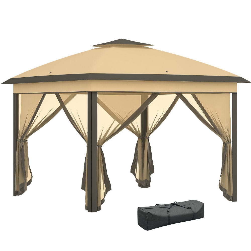 Barnum automatique pop-up 3,3L x 3,3l x 2,88H m moustiquaire sac beige