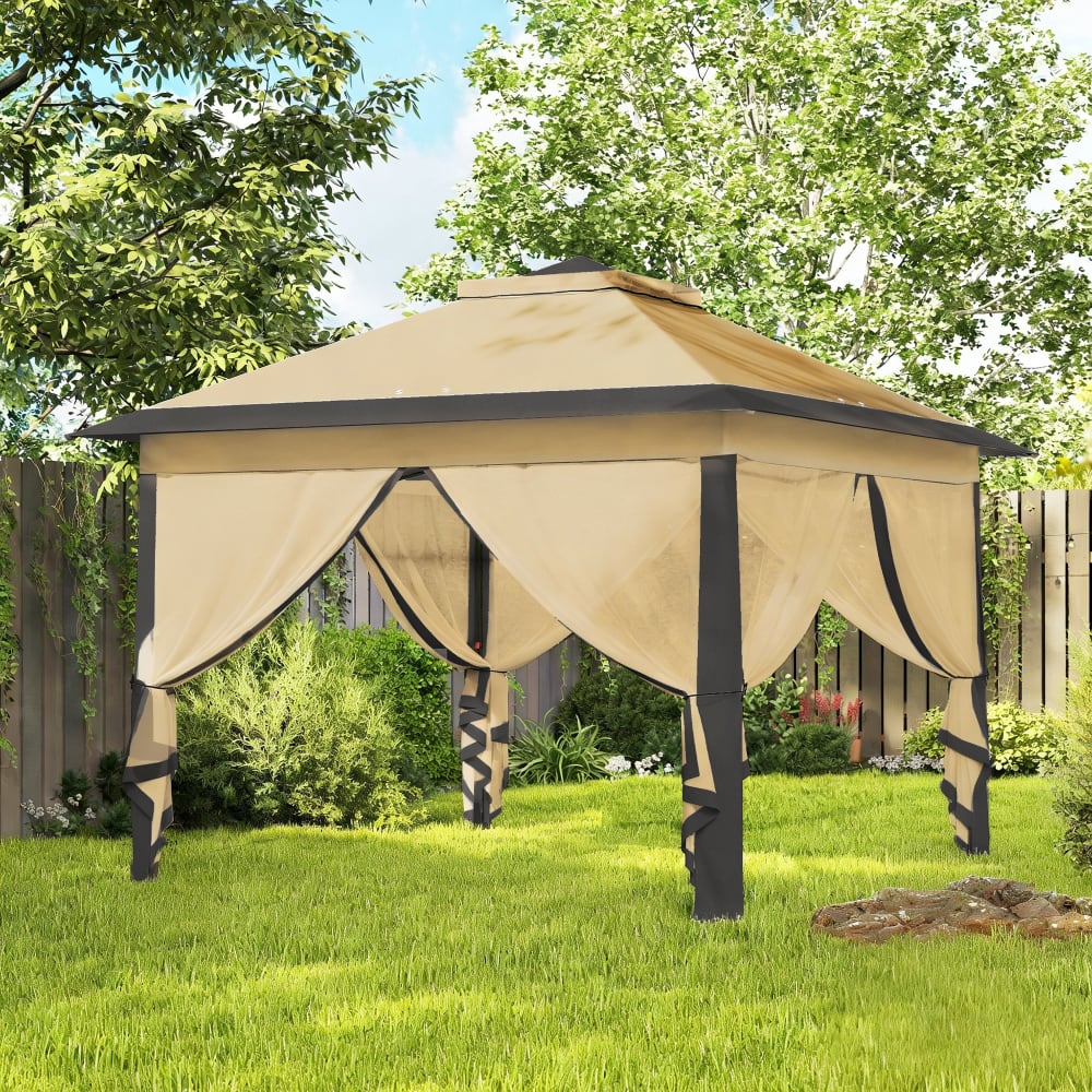 Barnum automatique pop-up 3,3L x 3,3l x 2,88H m moustiquaire sac beige