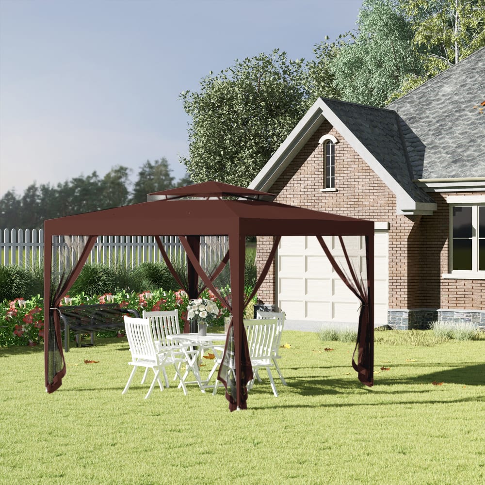 Barnum de jardin 3l x 3l m avec moustiquaires métal polyester marron - Maisons du Monde