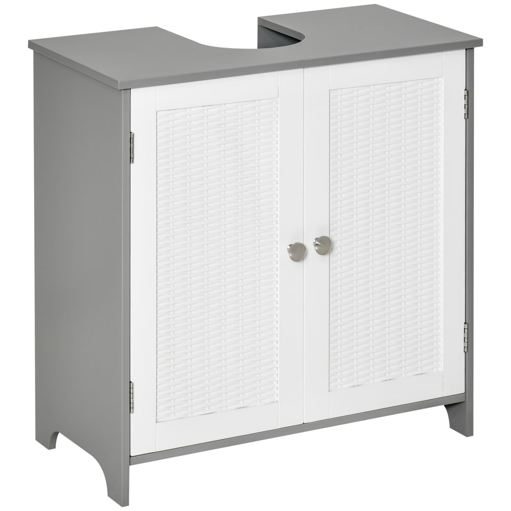 Meuble sous lavabo placard 2 portes étagère gris-blanc