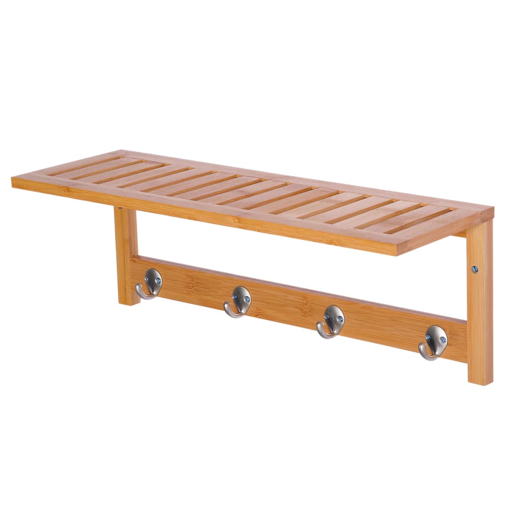 Porte-manteau mural penderie murale étagère 4 patères bambou naturel