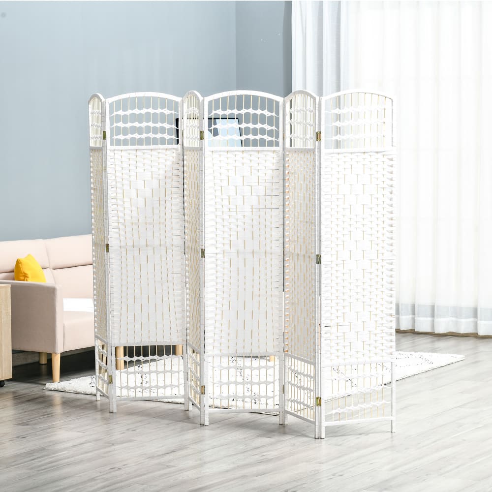 Paravent intérieur 6 panneaux pliables bois fibres blanc paille — vue 3