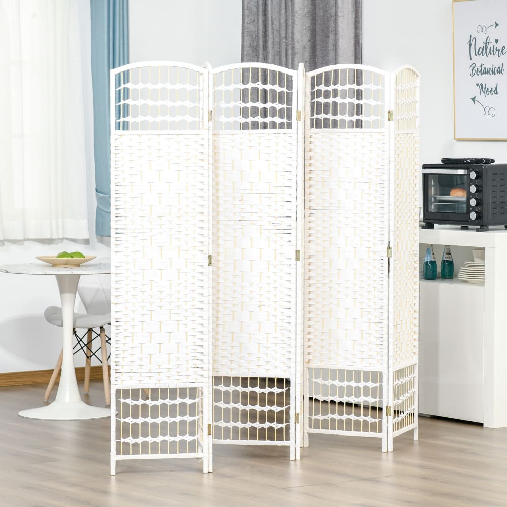 Paravent intérieur 6 panneaux pliables bois fibres blanc paille — vue 4