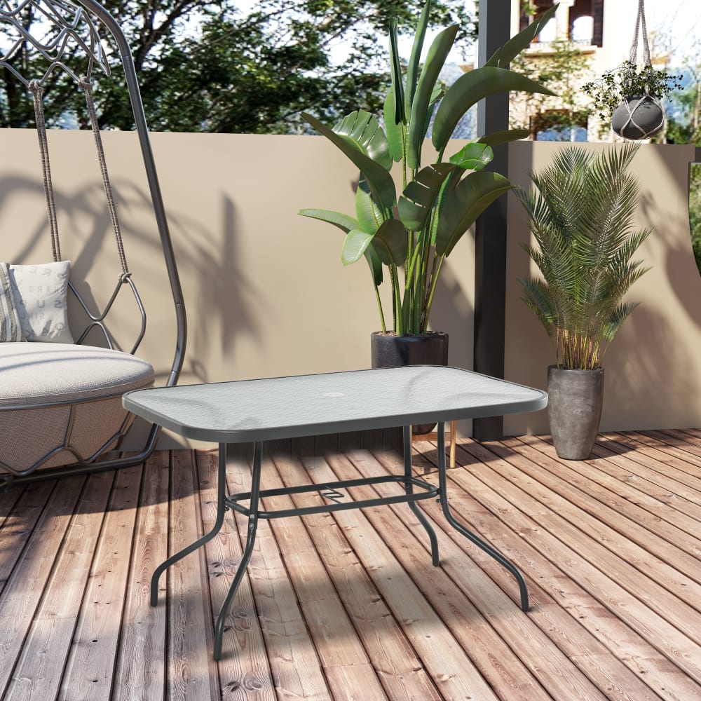 Table de jardin rectangulaire 120L X 80l x 70H cm métal verre trempé