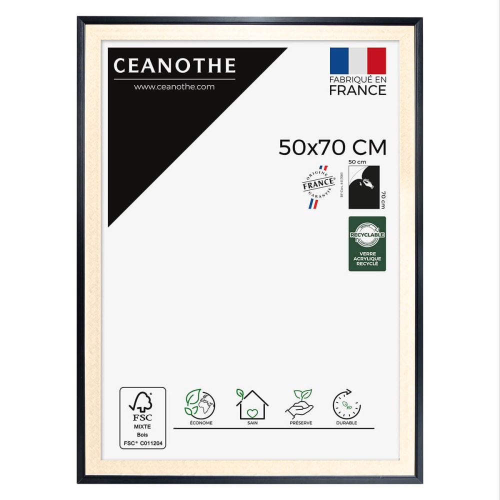Cadre photo noir 50x70 cm verre acrylique résine recyclée