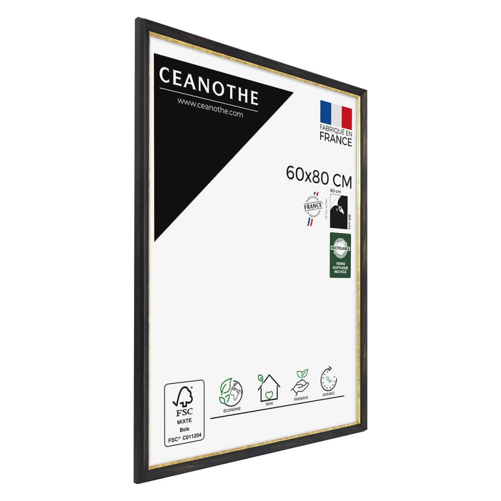 Cadre photo noir et finition doré 60x80 cm résine recyclée — vue 4