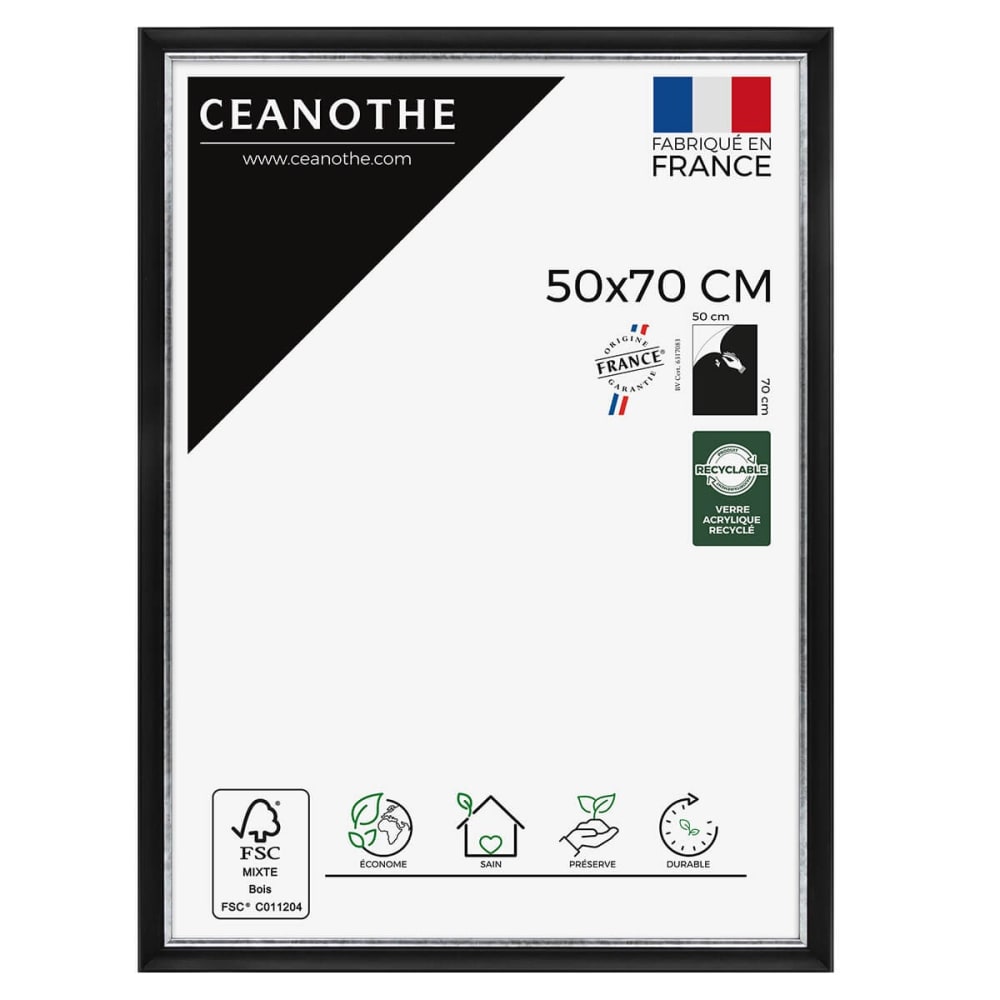 Cadre photo noir et finition argent 50x70 cm résine recyclée