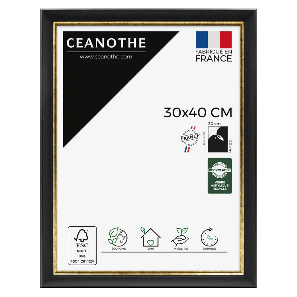 Cadre photo noir et finition doré 30x40 cm résine recyclée