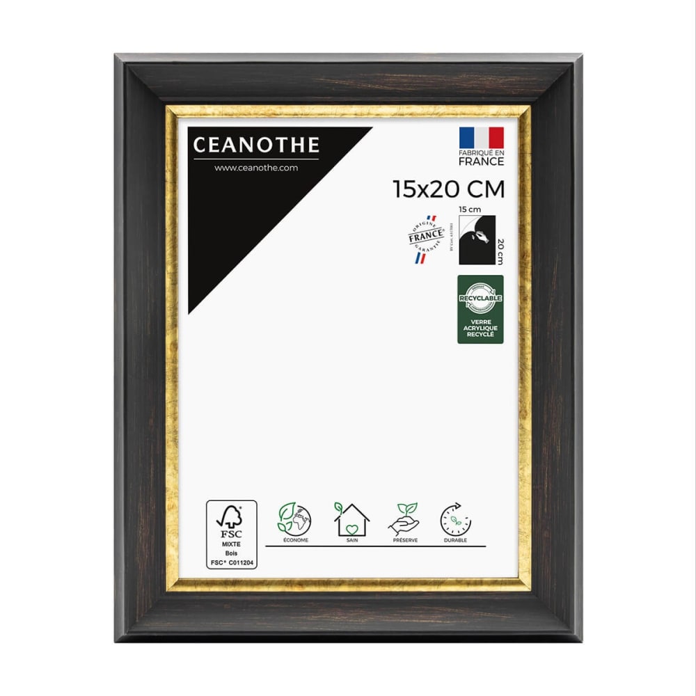 Cadre photo noir et finition doré 15x20 cm résine recyclée