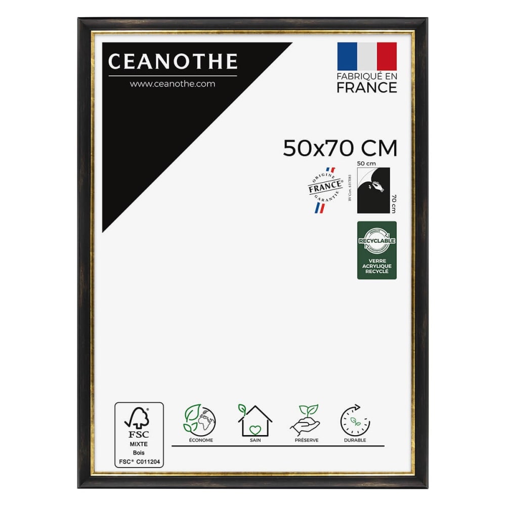 Cadre photo noir et finition doré 50x70 cm résine recyclée