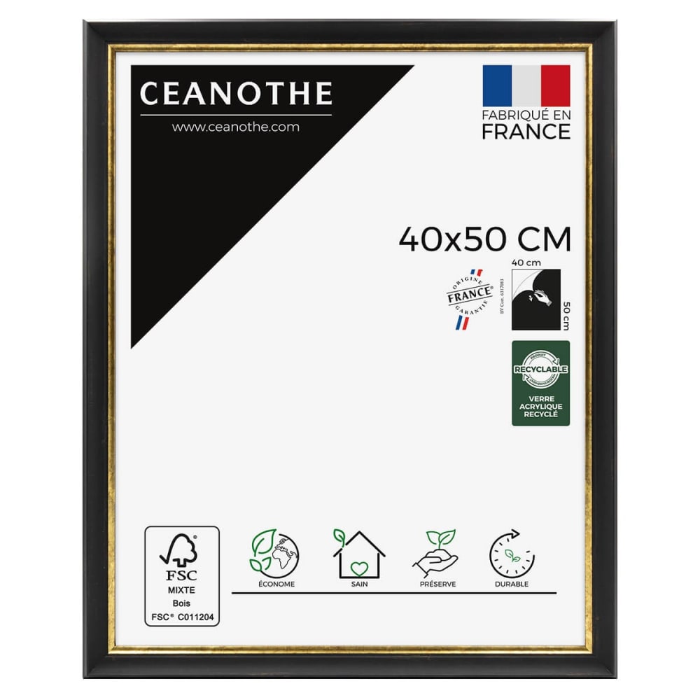 Cadre photo noir et finition doré 40x50 cm résine recyclée