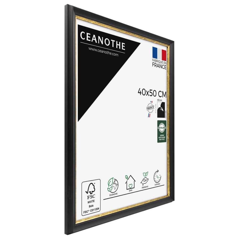Cadre photo noir et finition doré 40x50 cm résine recyclée — vue 4