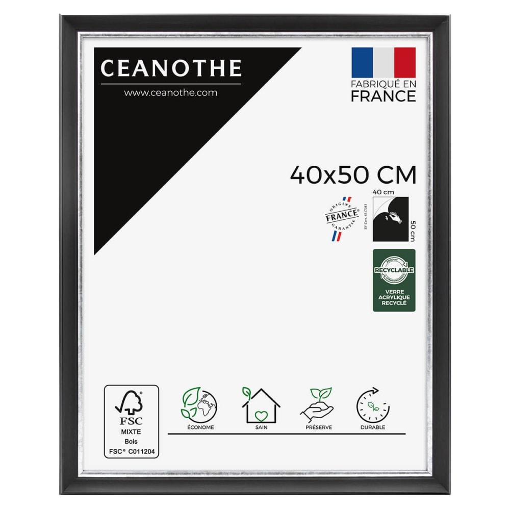 Cadre photo noir et finition argent 40x50 cm résine recyclée