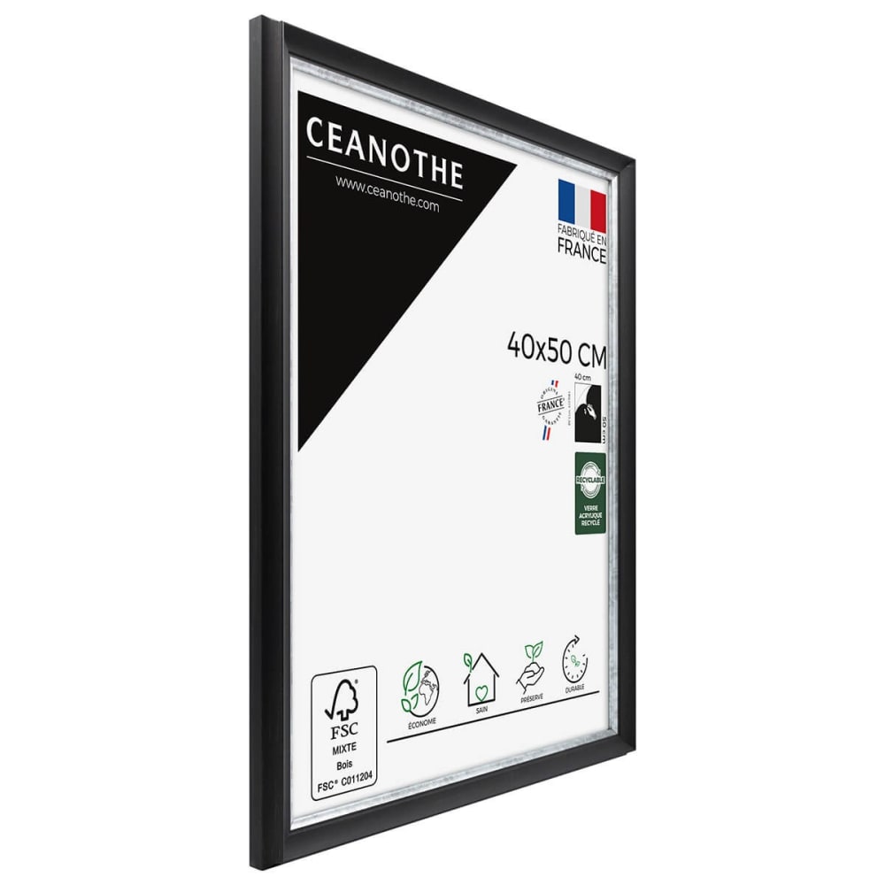 Cadre photo noir et finition argent 40x50 cm résine recyclée — vue 4