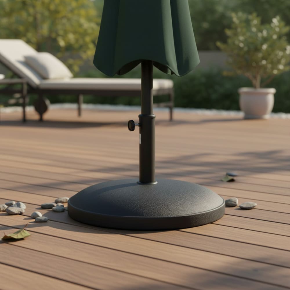 Pied de parasol rond en ciment gris