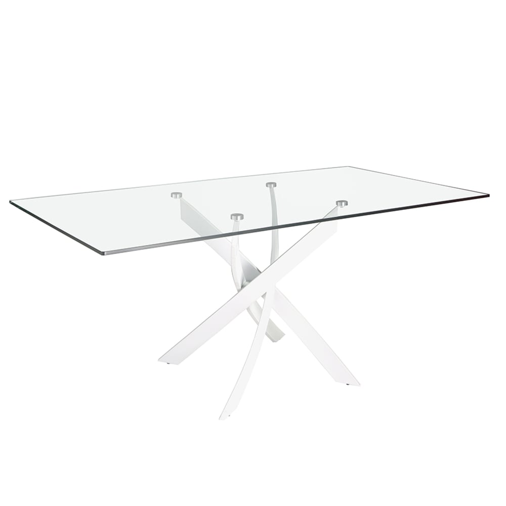 Mesa comedor rectangular cristal templado y acero blanco