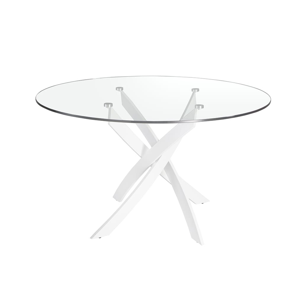 Table à manger ronde, Verre  Blanc – Ø110x75 cm.