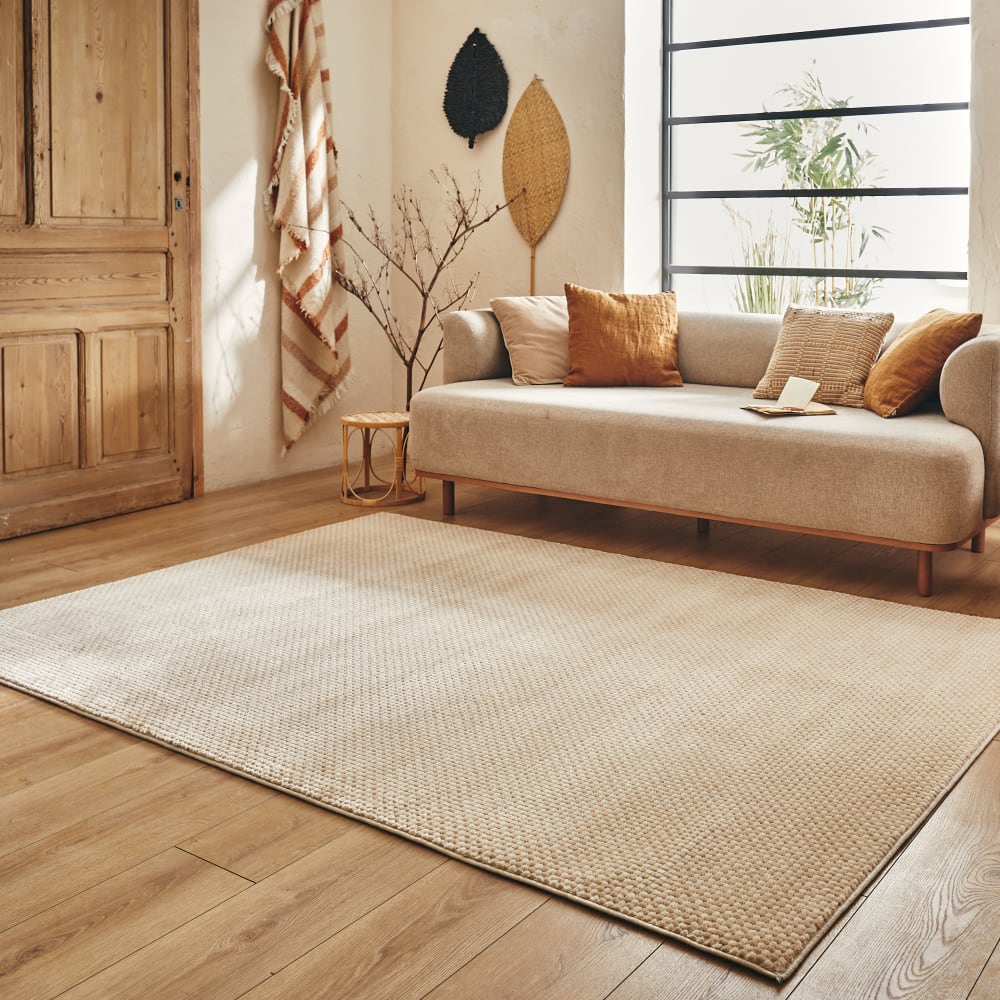 Alfombra damero en relieve - crema y beige - 80x150cm