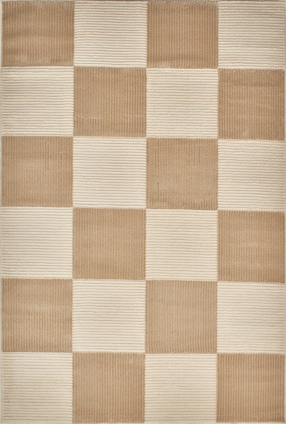 Tapis motif carreaux en relief - crème et beige - 80x150cm