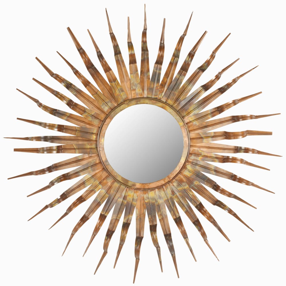 Miroir en fer/verre, brûlé cuivre