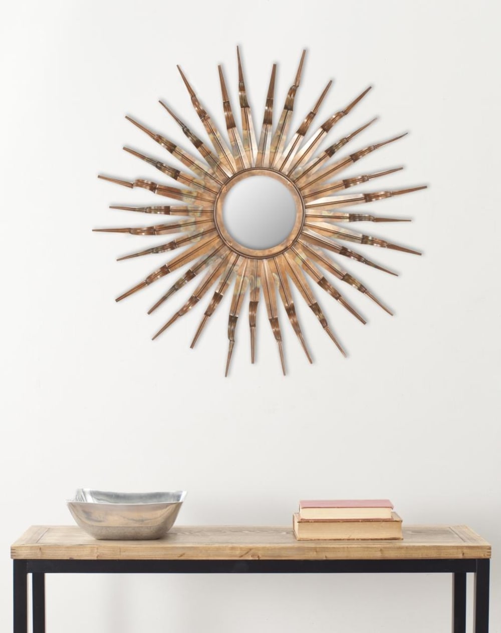 Miroir en fer/verre, brûlé cuivre