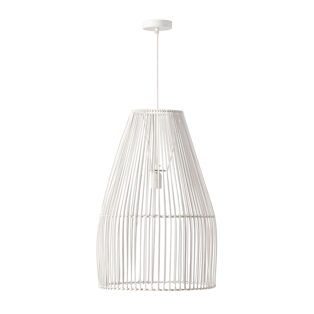 Lámpara techo mimbre natural pintado blanco