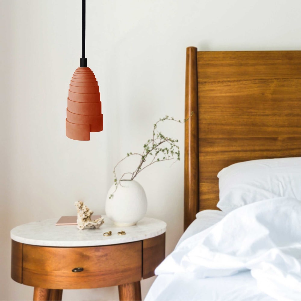 Lampe suspension en béton terracotta, accessoires noirs — vue 3