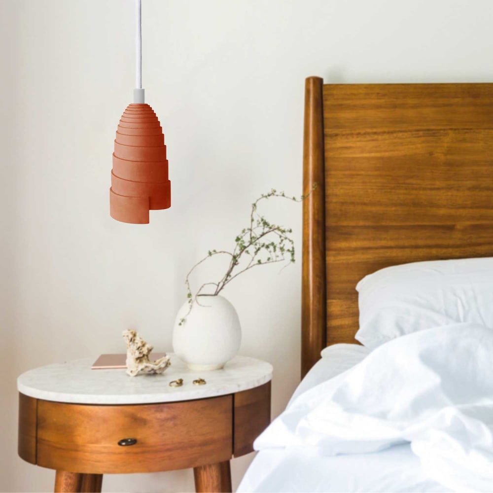Lampe suspension en béton terracotta, accessoires blancs — vue 3
