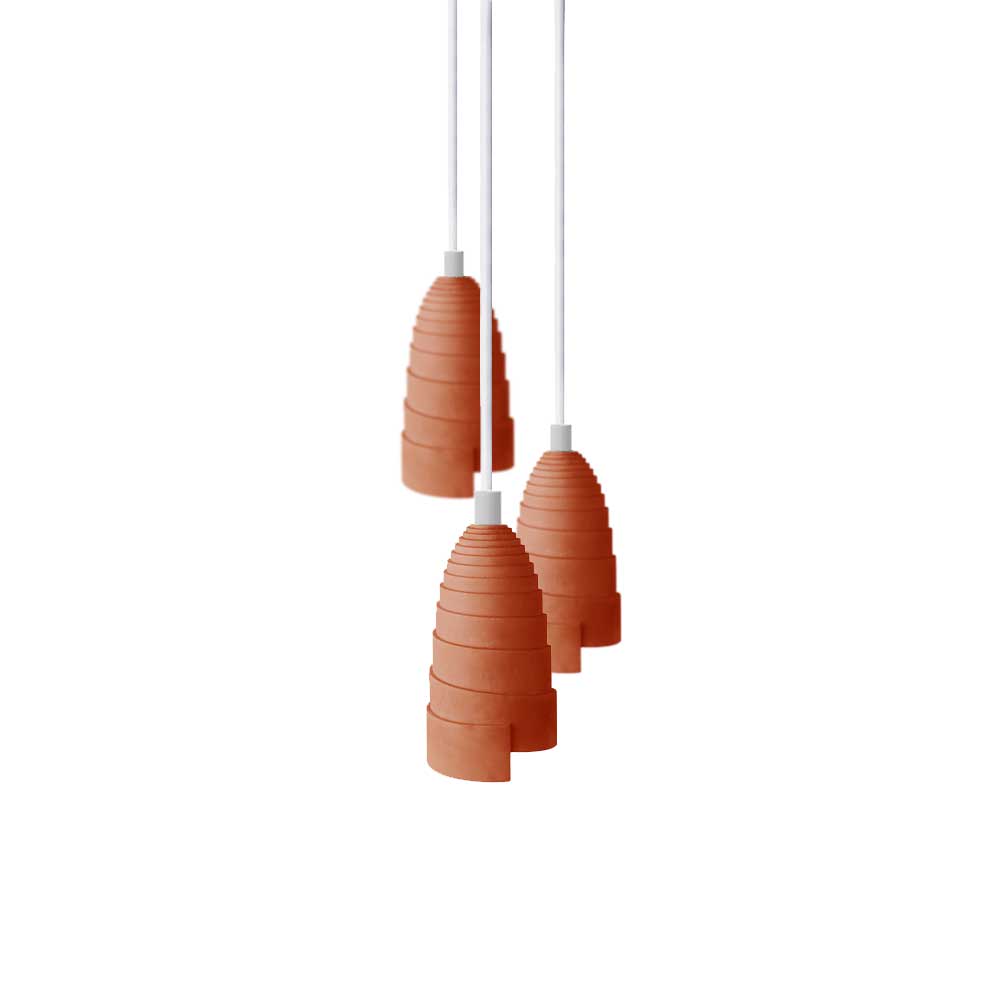 Gone's Set aus 3 Terrakotta-Beton-Hängelampen mit weißen Zubehör style modern orange Beton