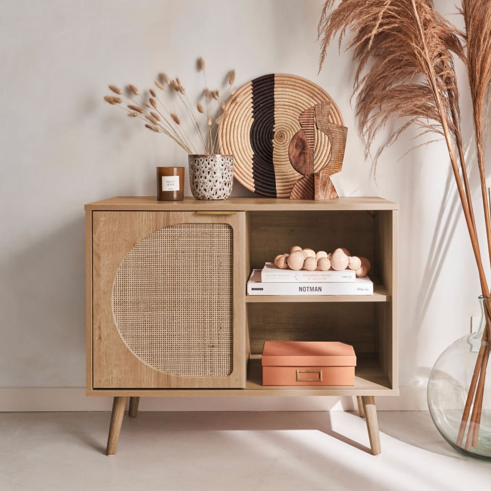 Aparador estilo escandinavo con madera redondeada, 80cm, natural