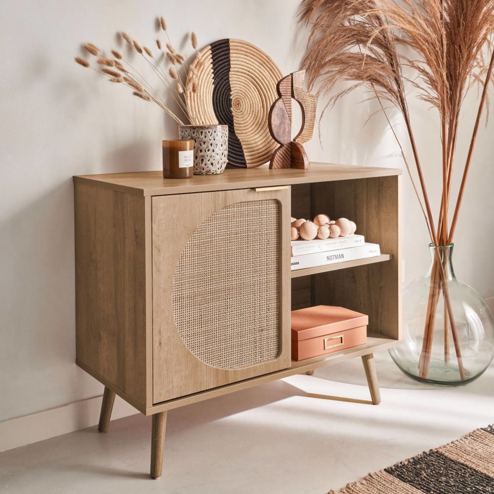 Buffet de rangement cannage arrondi porte réversible