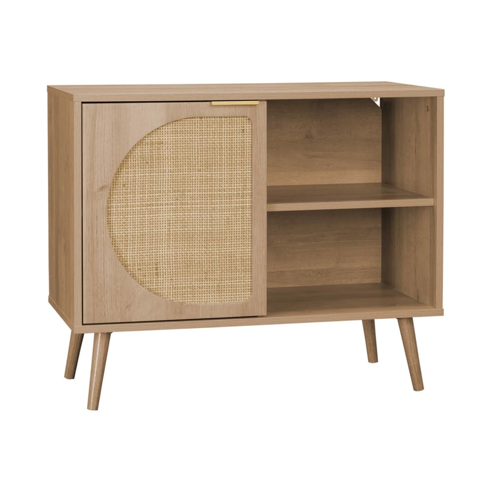 Sideboard mit abgerundetem Rattan-Geflecht und Wendetür B 80 cm