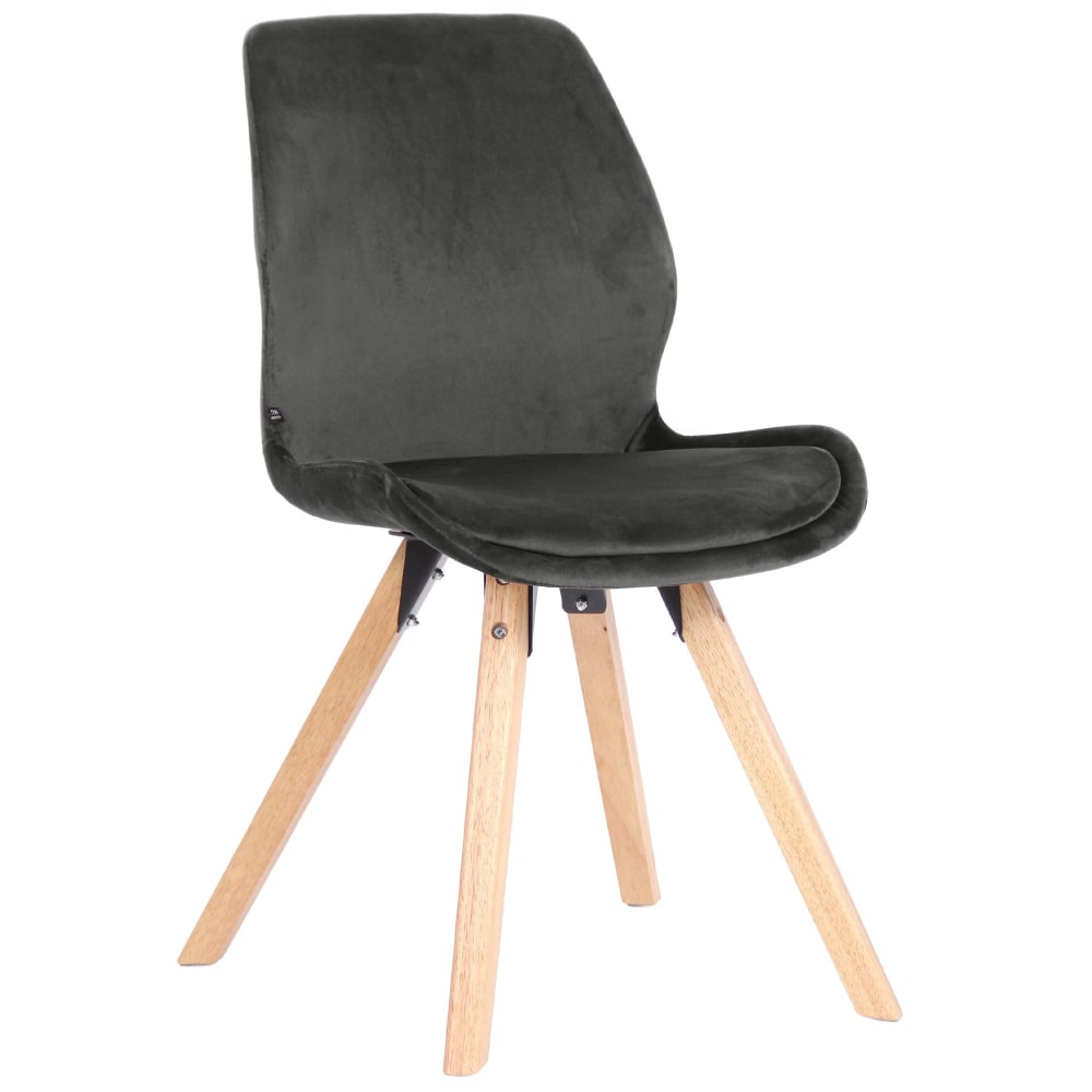 Chaise avec pieds en bois en samt gris foncé